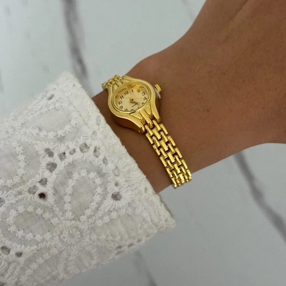 SKU:0492 vintage vibe gold mini watch bracelet + in a gift‎ box Stainless steel